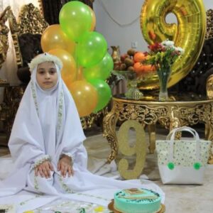 ست جشن تکلیف دخترانه مدل زیتون سبز